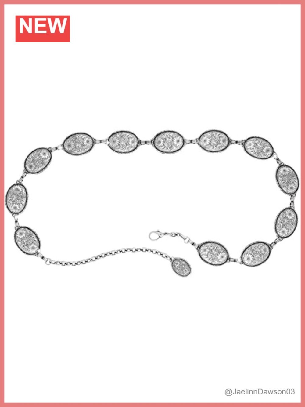 Oval Concho Belt Floral Silver Tone Adjustable Clasp Women's Accessory